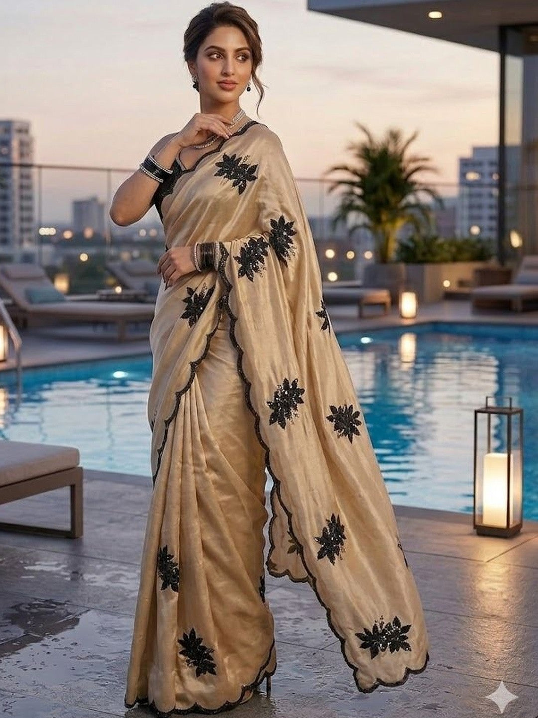 Rangoli Silk Embroidered Saree with Unstitched Blouse | Sequin & Thread Work