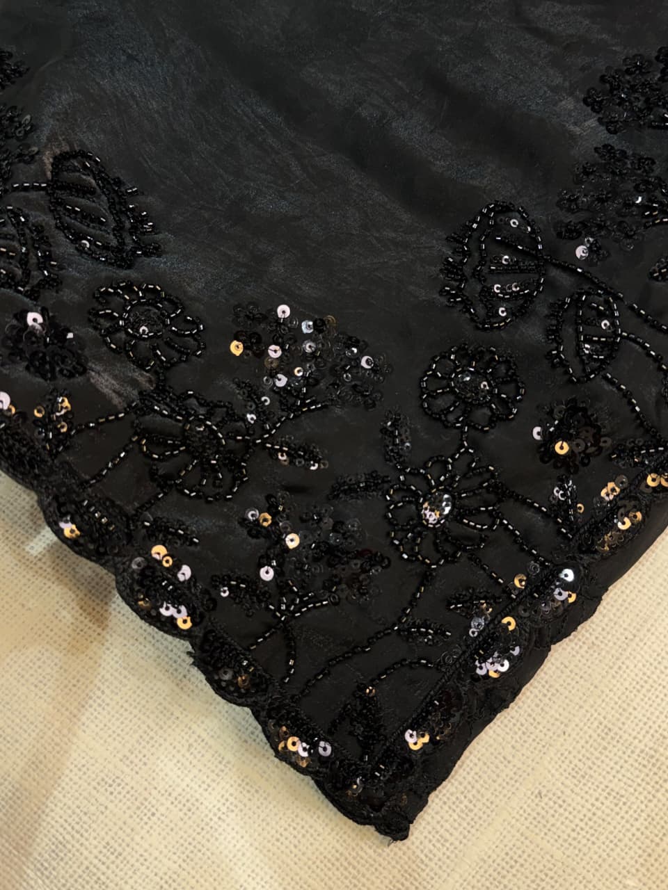 Fandy Satin Stone Embroidery Saree With Unstitched Blouse