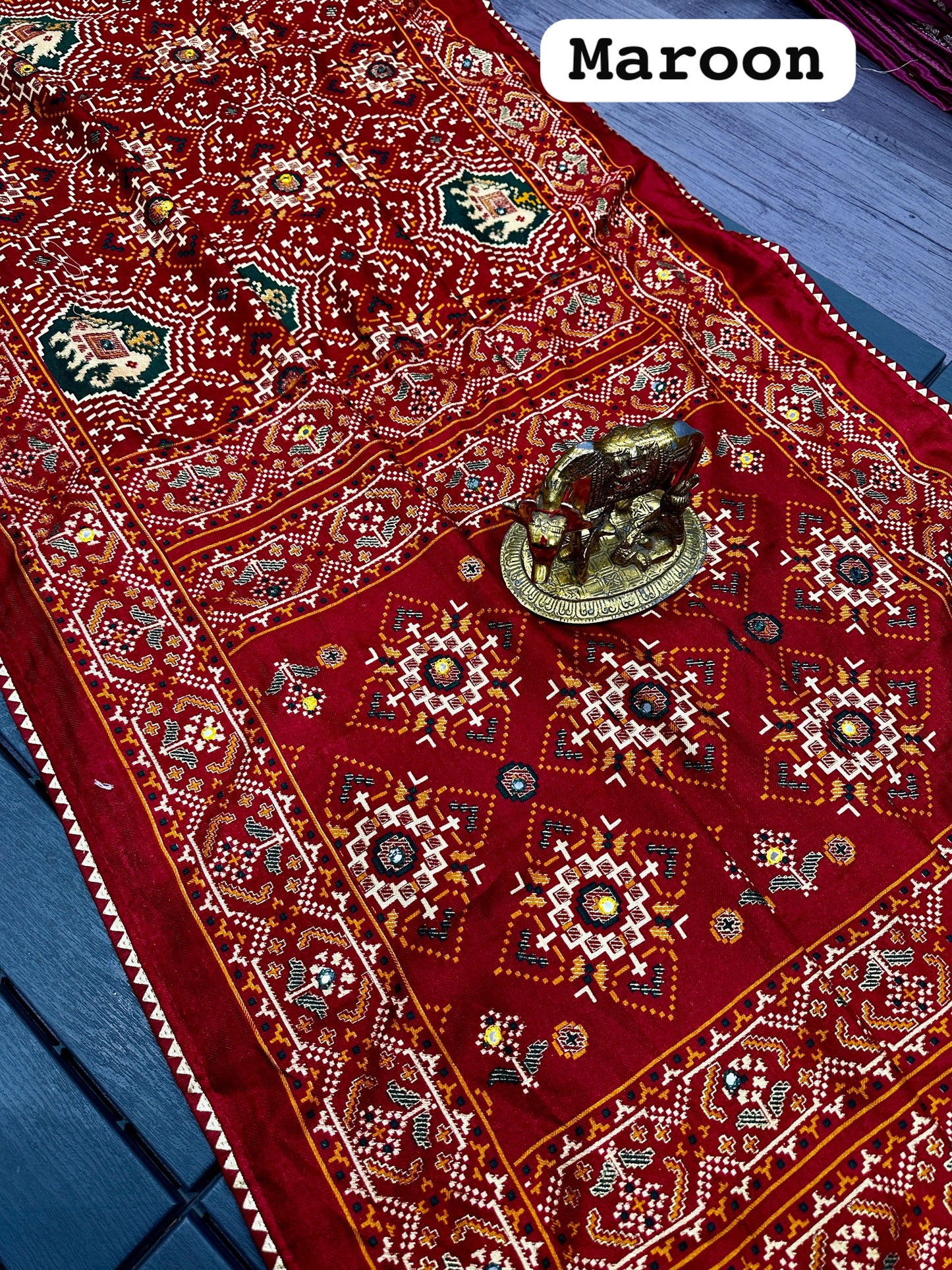 Pure Dola Silk Patola Saree with Printed Blouse | Mirror Work | TheUrbanethnics