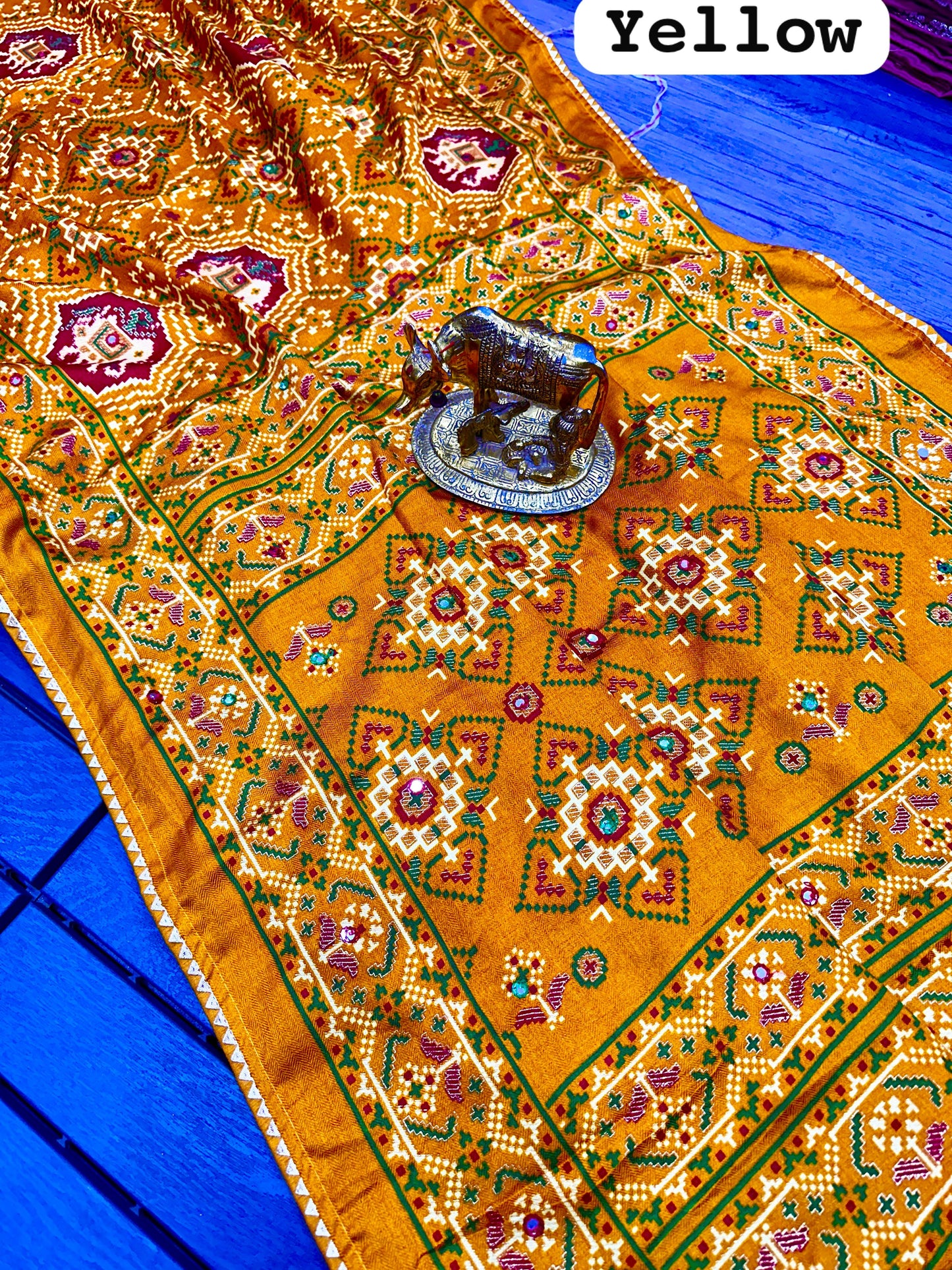 Pure Dola Silk Patola Saree with Printed Blouse | Mirror Work | TheUrbanethnics