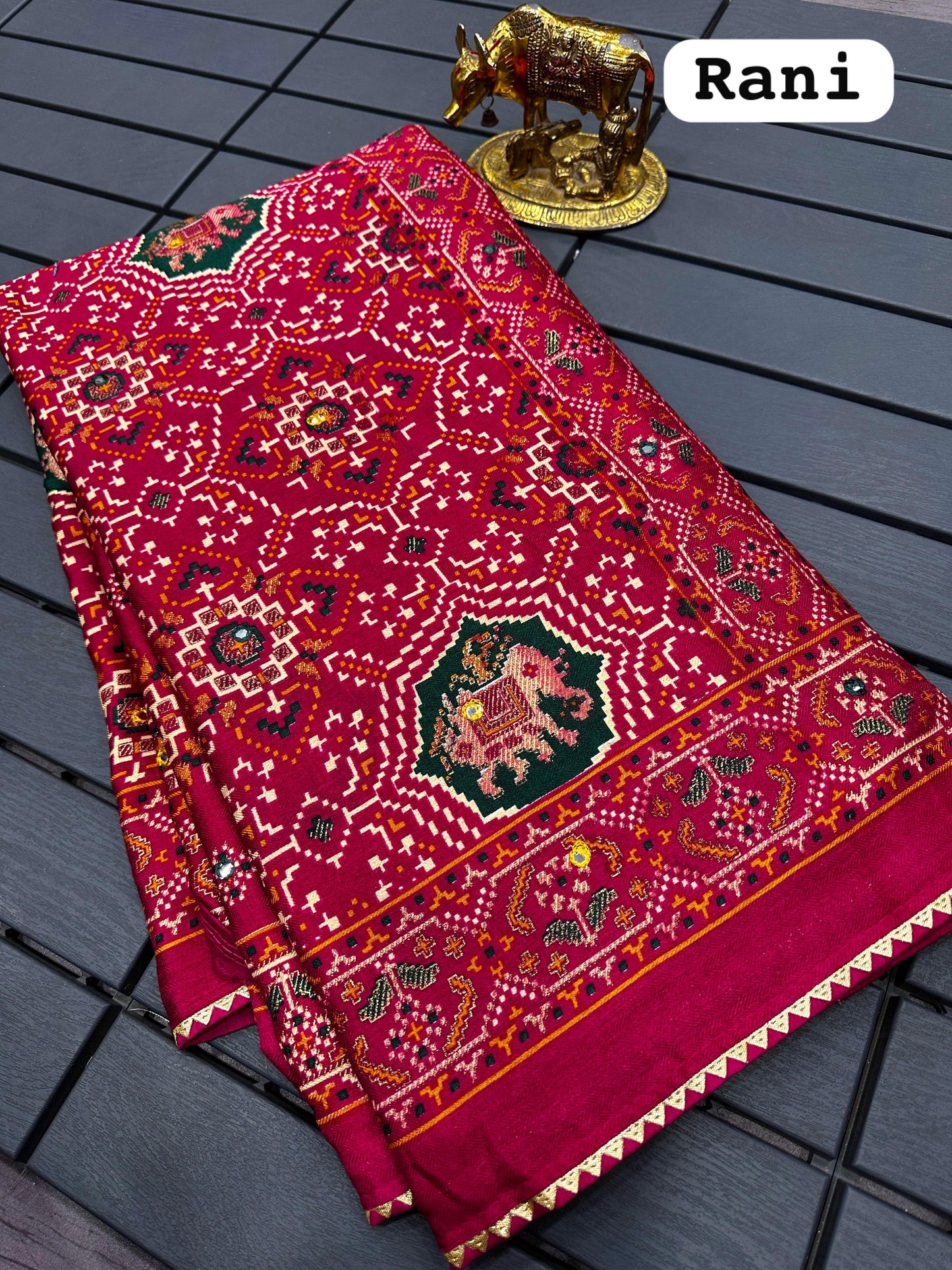 Pure Dola Silk Patola Saree with Printed Blouse | Mirror Work | TheUrbanethnics
