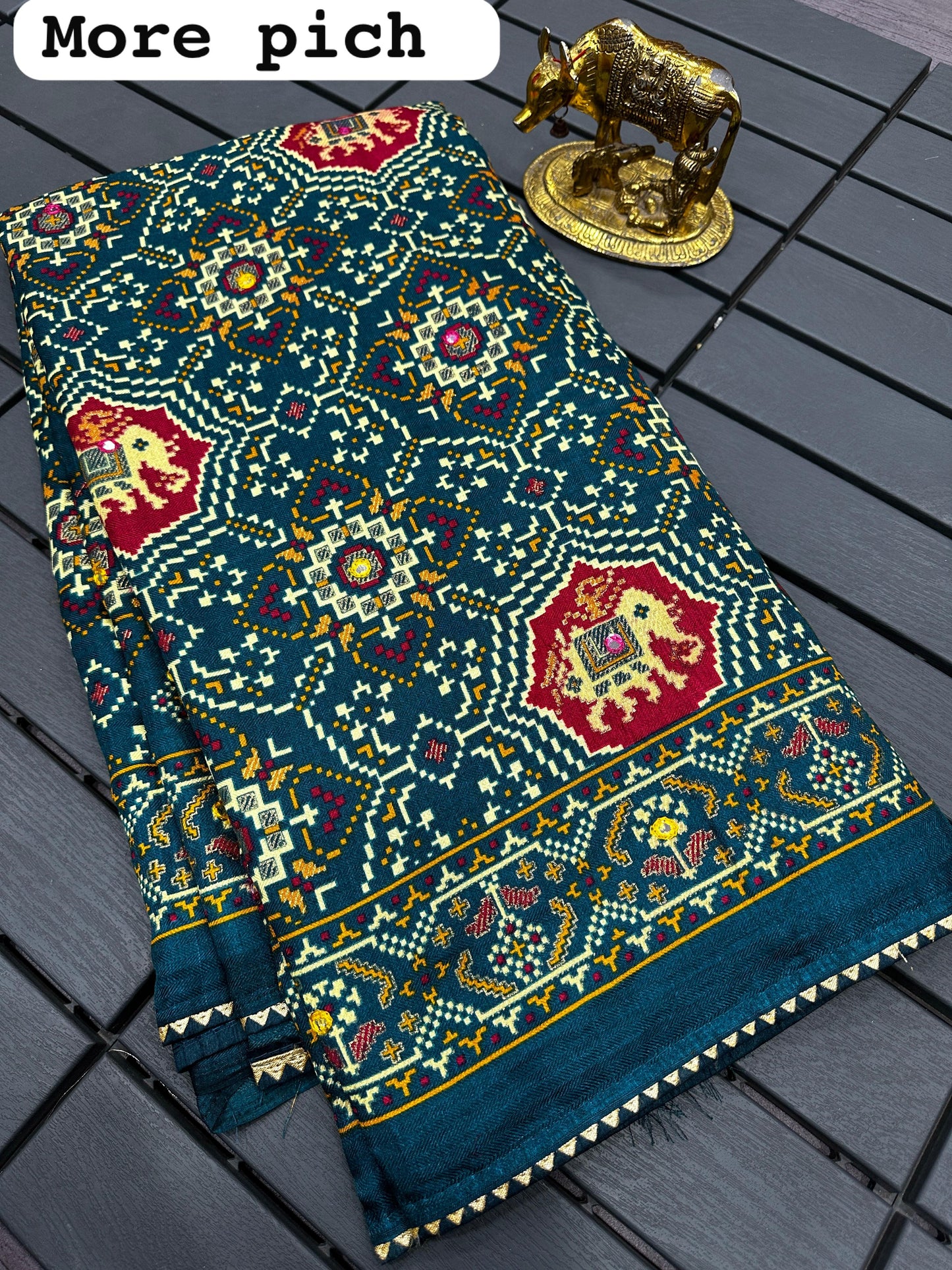 Pure Dola Silk Patola Saree with Printed Blouse | Mirror Work | TheUrbanethnics