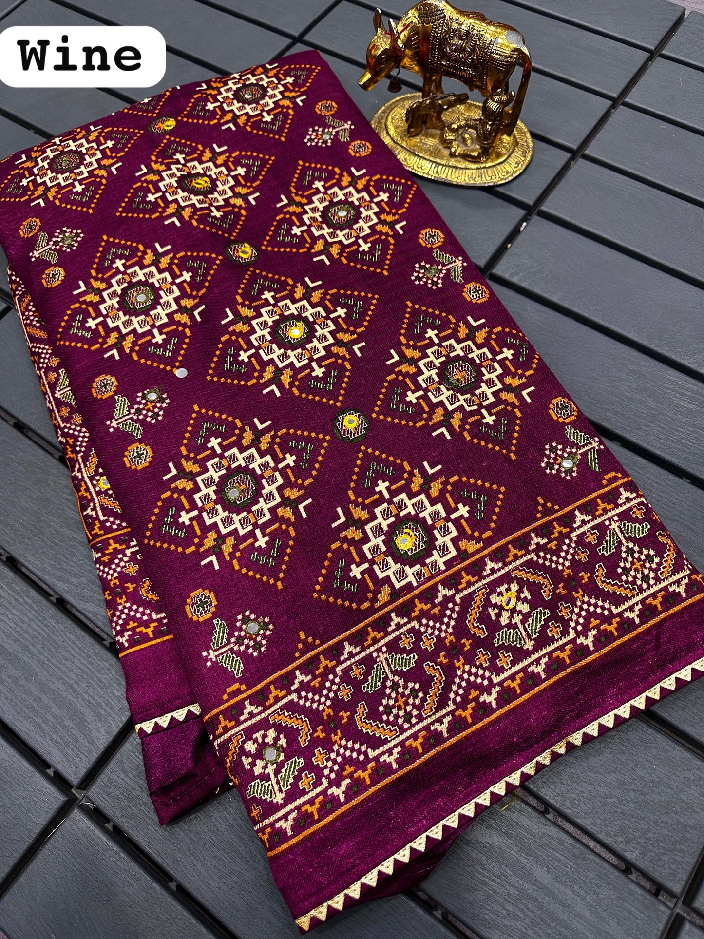 Pure Dola Silk Patola Saree with Printed Blouse | Mirror Work | TheUrbanethnics