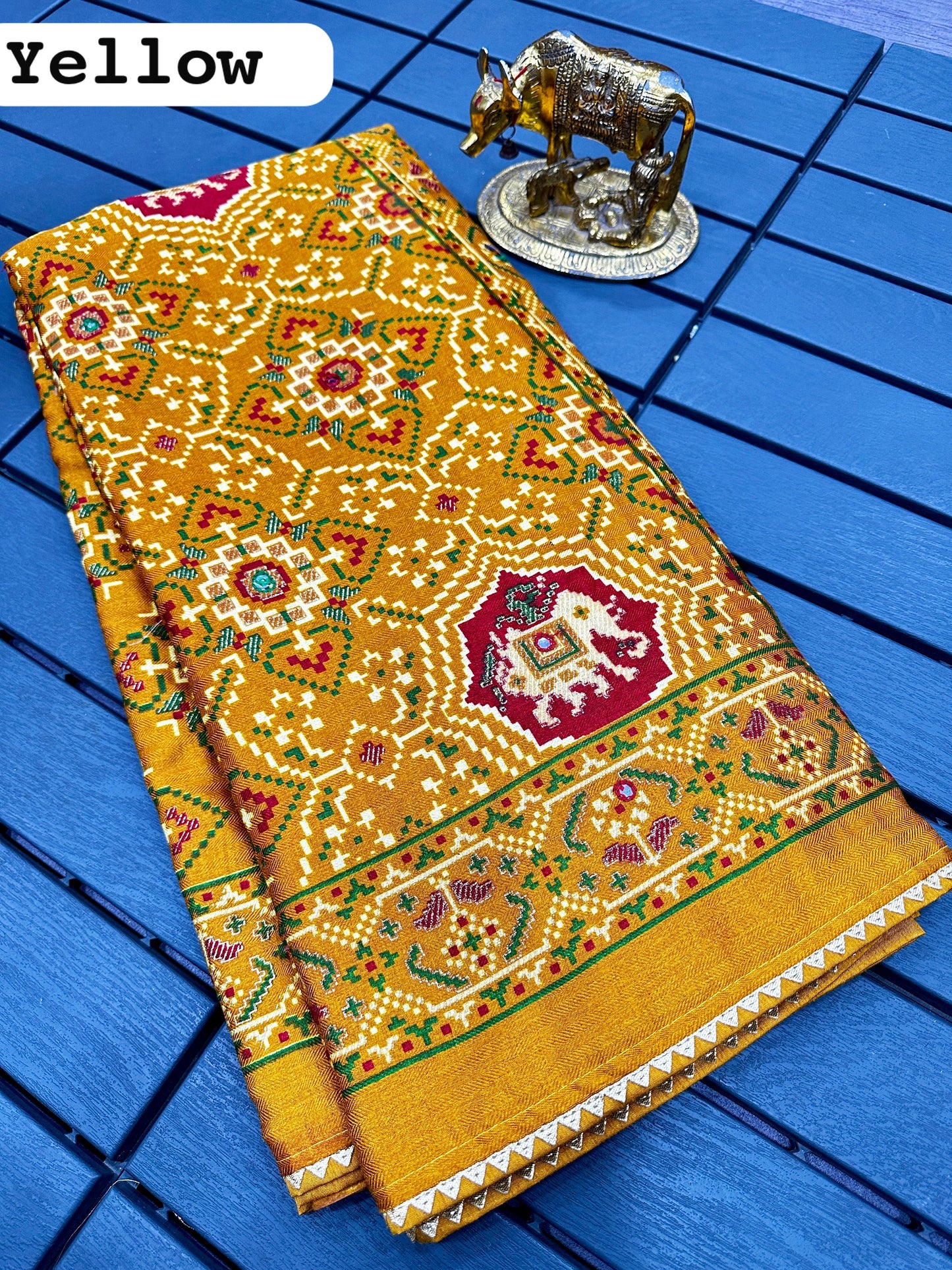 Pure Dola Silk Patola Saree with Printed Blouse | Mirror Work | TheUrbanethnics