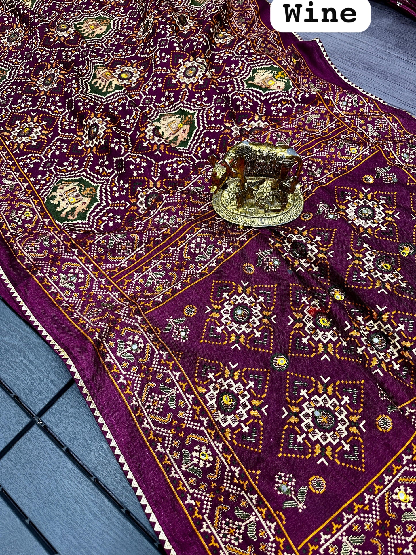 Pure Dola Silk Patola Saree with Printed Blouse | Mirror Work | TheUrbanethnics